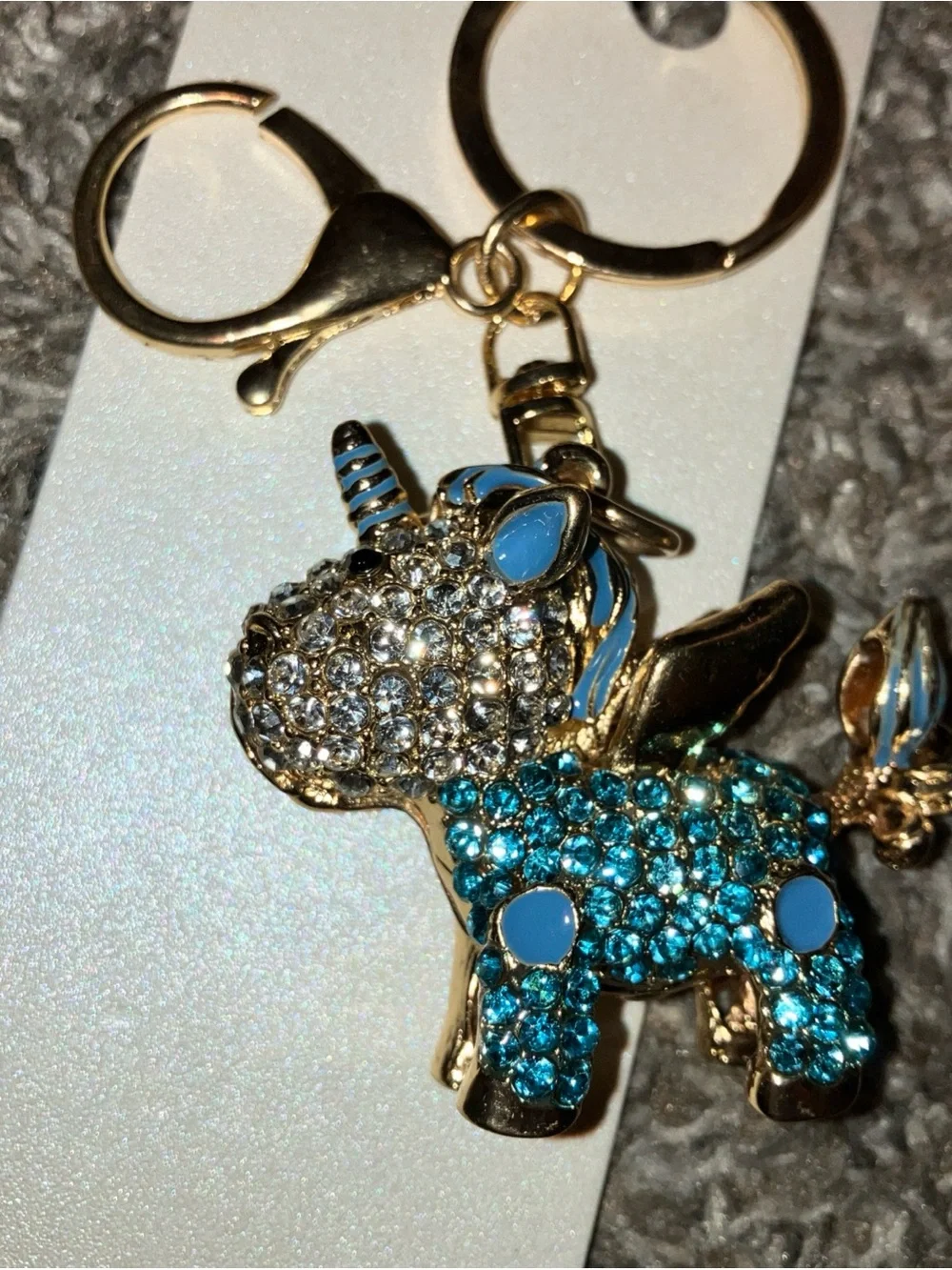 Natasha Couture Gold-Tone Blue Crystal Unicorn Bag Charm New